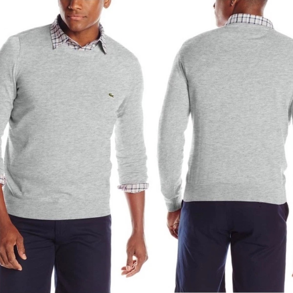Lacoste Men's Fashion Silver Soft Cotton Pullover Crewneck Sweater Size XL